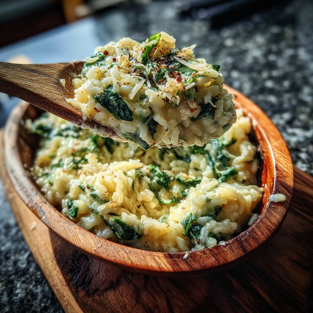 Creamy Garlic Rice with Spinach