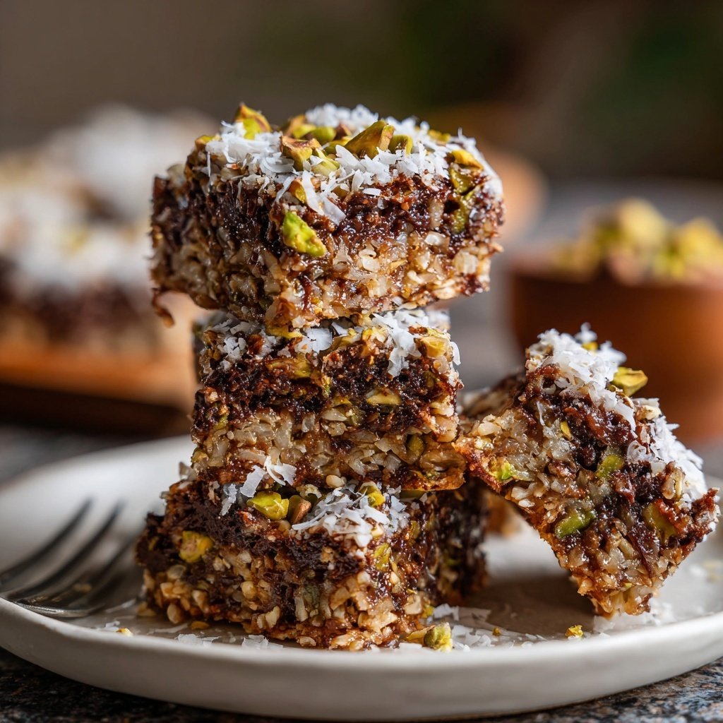 Chocolate Pistachio Coconut Squares