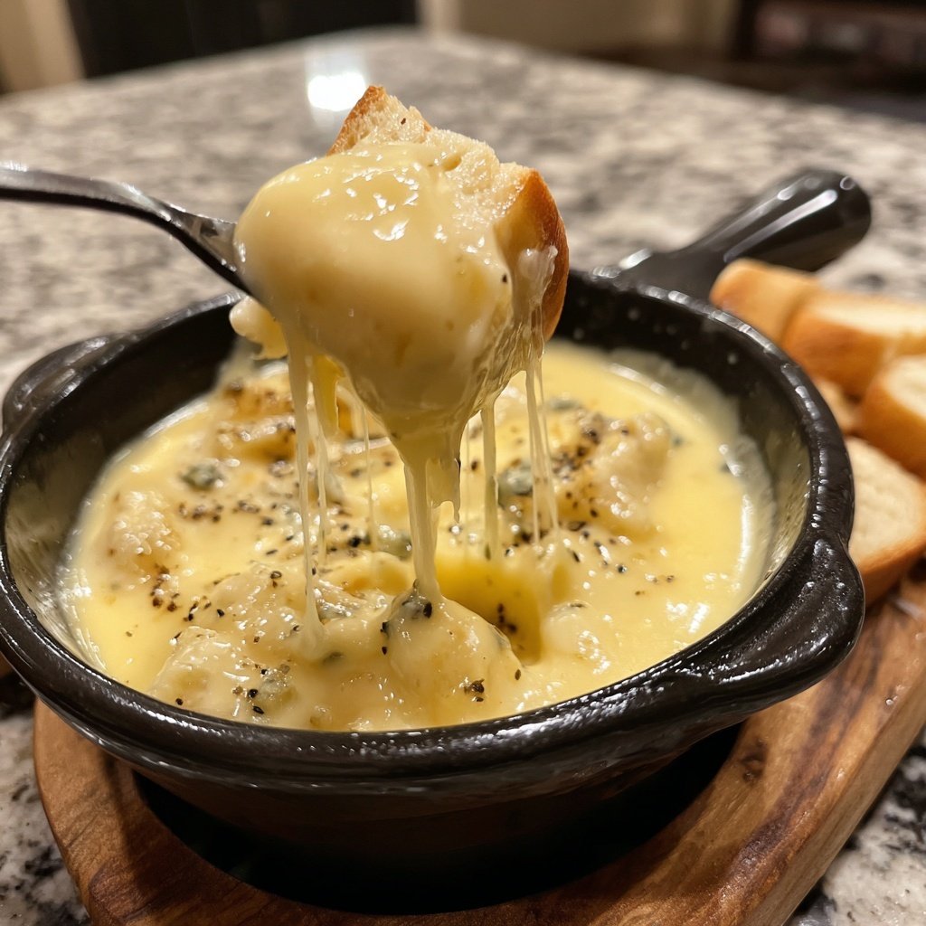 Fondue with Mild Blue Cheese and Garlic