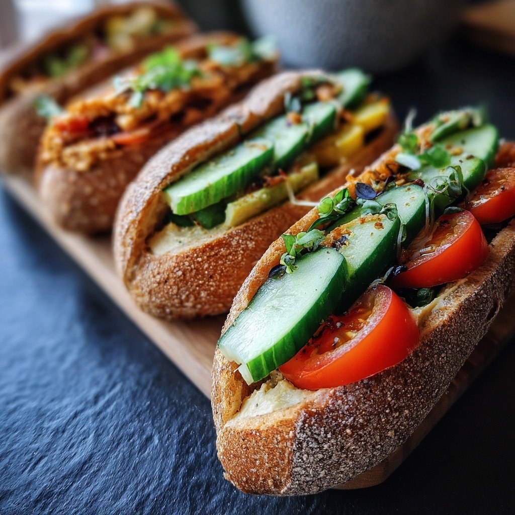 Healthy Lunch Hummus Veggie Sandwiches