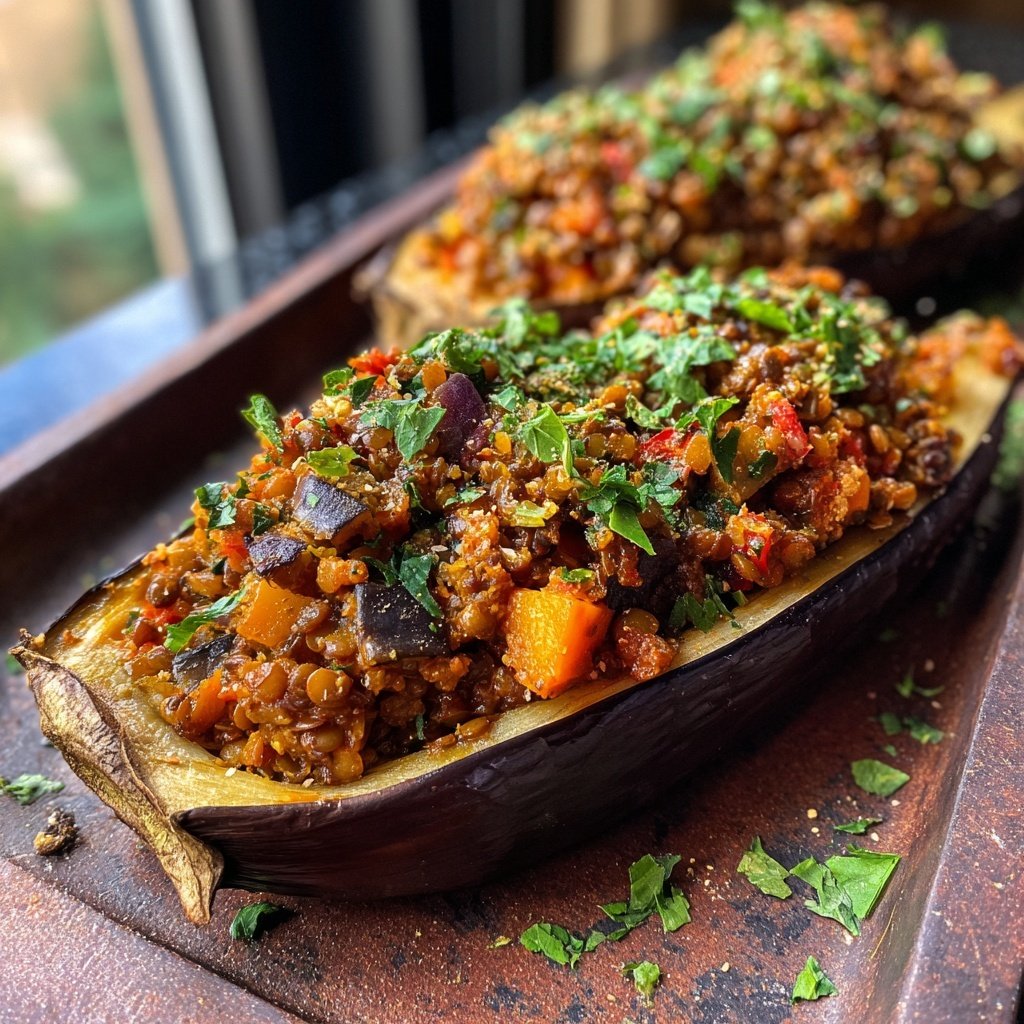Healthy Lentil Stuffed Eggplant